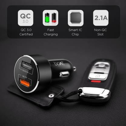 boAt 15 W Qualcomm 3.0 Turbo Car Charger (Black, With USB Cable view 2