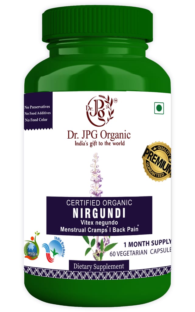 Dr JPG Organic Herbals Nirgundi Capsules For Joint Pain & Back Pain 60 Veg. Capsules | INDIA ORGANIC Certified (Pack Of 1)
