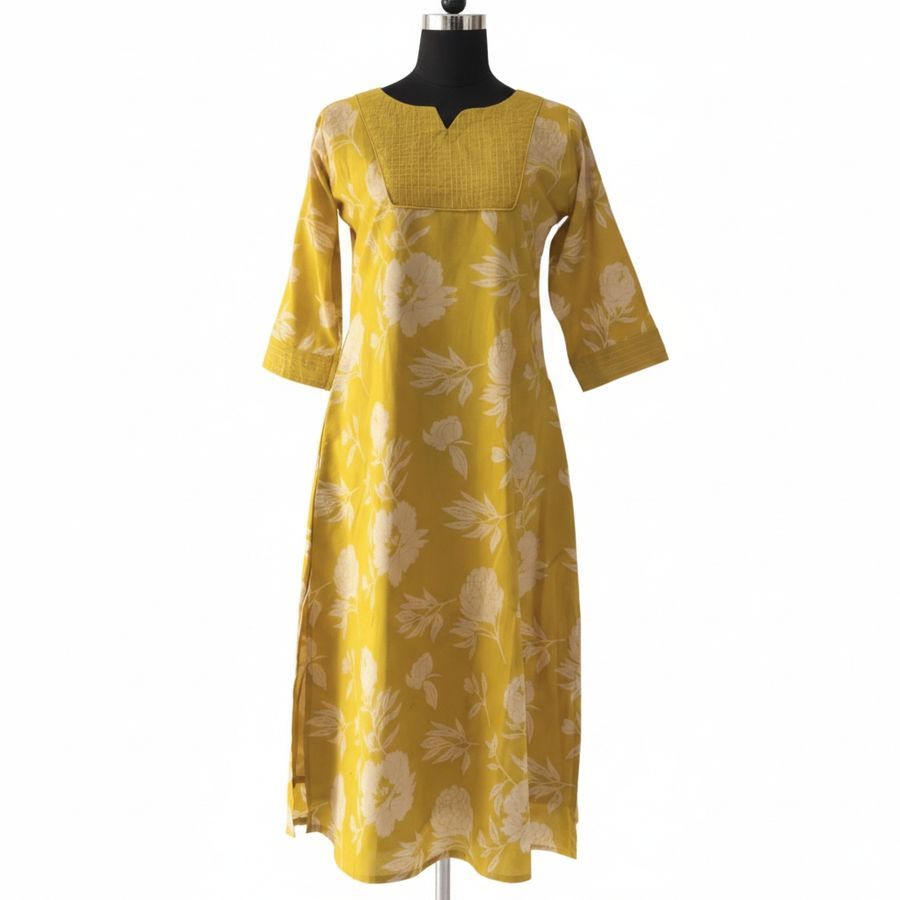 Yellow Floral Printed Kurti view 2