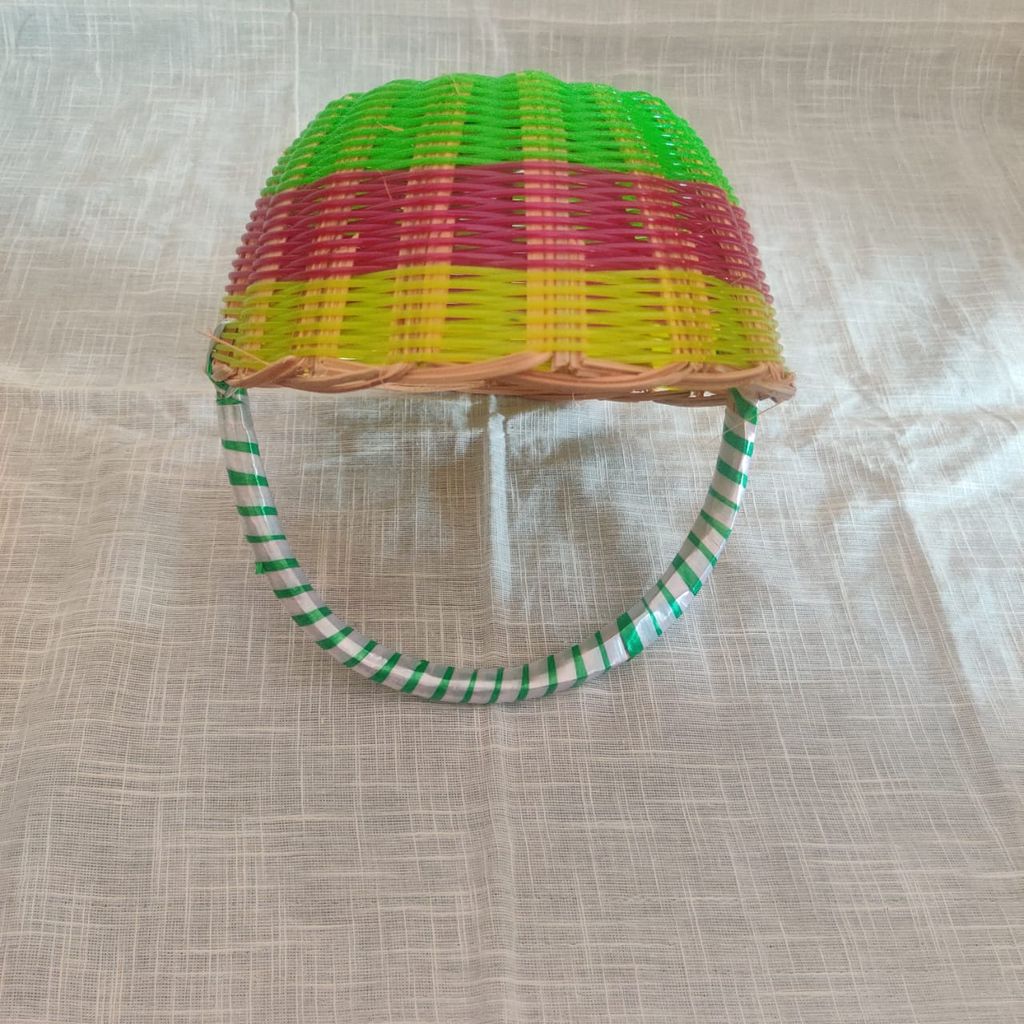 Handwoven Wicker Bag with Colorful Stripes view 2