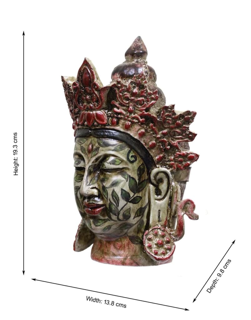COPPERHOARD Leaf Art Multicoloured Resin Tara Devi Goddess Tara Meditating Buddha Head Statue with Beautiful Smile and Crown for Home Decor and Gifting. view 2