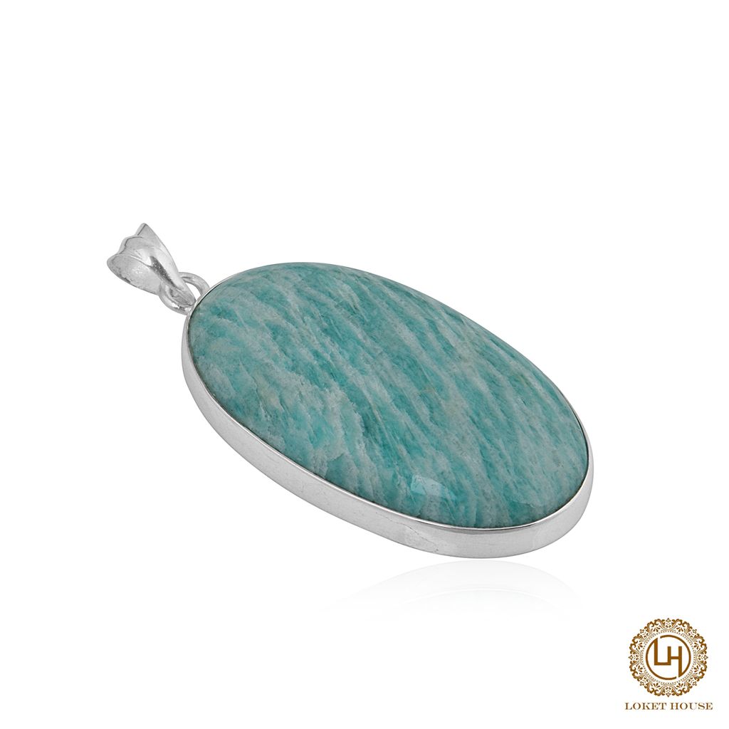 Oval Amazonite Gemstone 925 Silver Pendant Necklace view 2