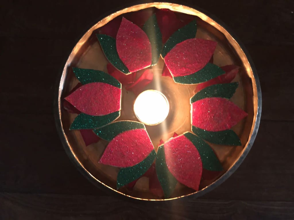 The brown Box-Readymade Rangoli with Tea-Light and Holder,Floating Rangoli,Island Rangoli,Portable Rangoli,Pooja Decoration Items,Diwali Decorations,Ganpati Decorations view 2