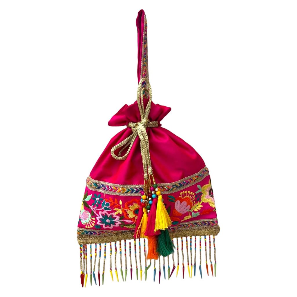 ART BY CHAITASI Embellished Designer Potli Bag with Protective Box, Handbag, Wristlets, Clutch for Women, Girls with Handmade Embroidery, Sequin, Beads Work for Parties, Weddings