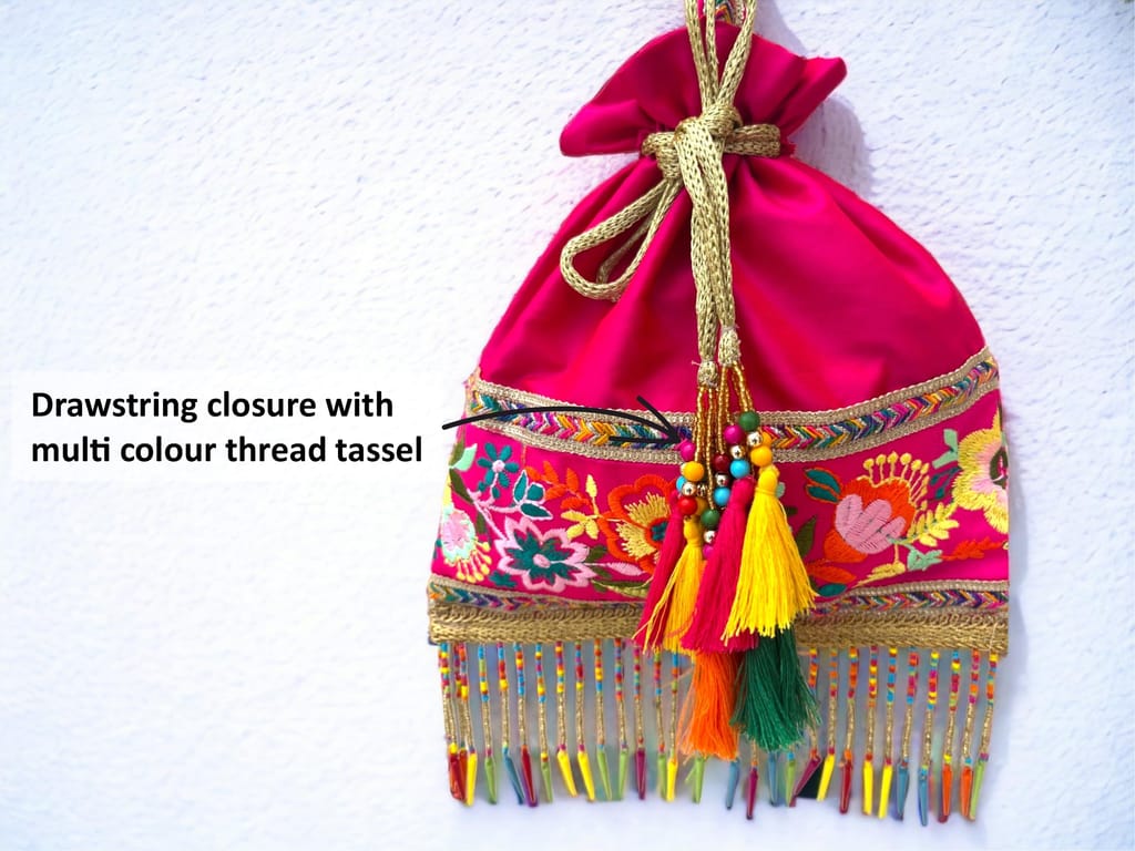 ART BY CHAITASI Embellished Designer Potli Bag with Protective Box, Handbag, Wristlets, Clutch for Women, Girls with Handmade Embroidery, Sequin, Beads Work for Parties, Weddings view 2