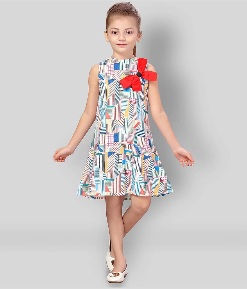 K&U Cotton Blend A-line Dress For Girls ( Pack of 1 , Red & Blue )