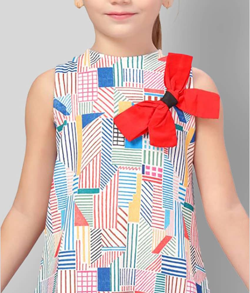 K&U Cotton Blend A-line Dress For Girls ( Pack of 1 , Red & Blue ) view 2