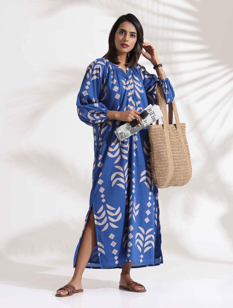 trueBrowns Blue Cotton Print Dress - Blue (L) view 2
