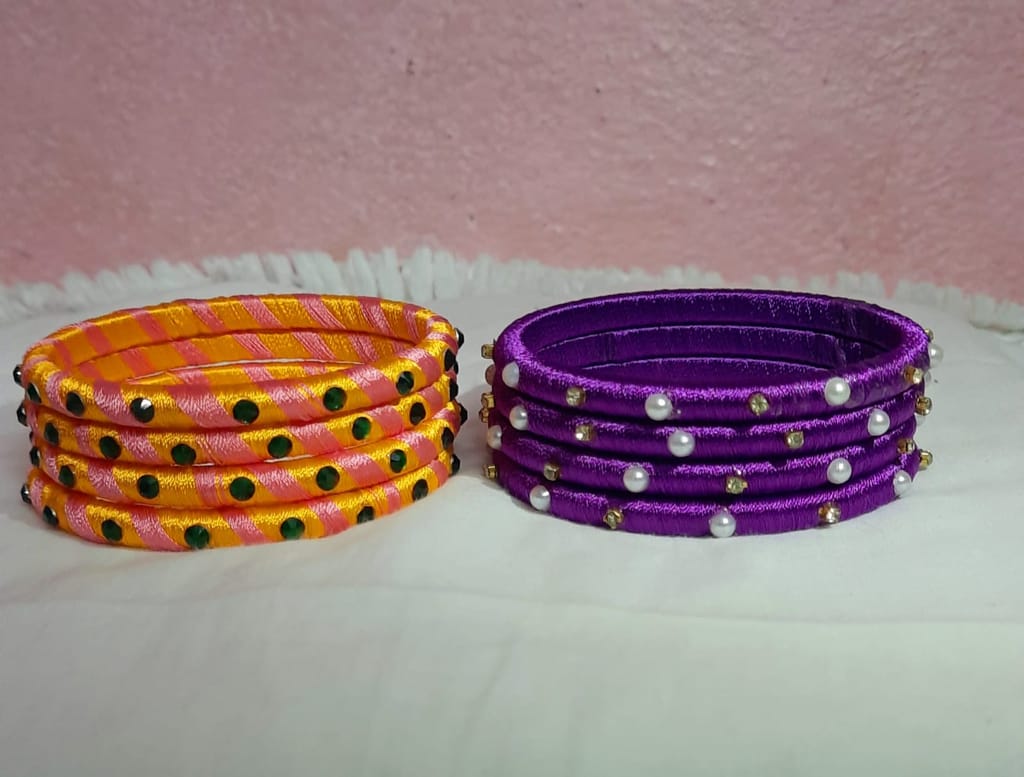 Set of 6 Beautiful Handmade Silk Thread Bangles view 2