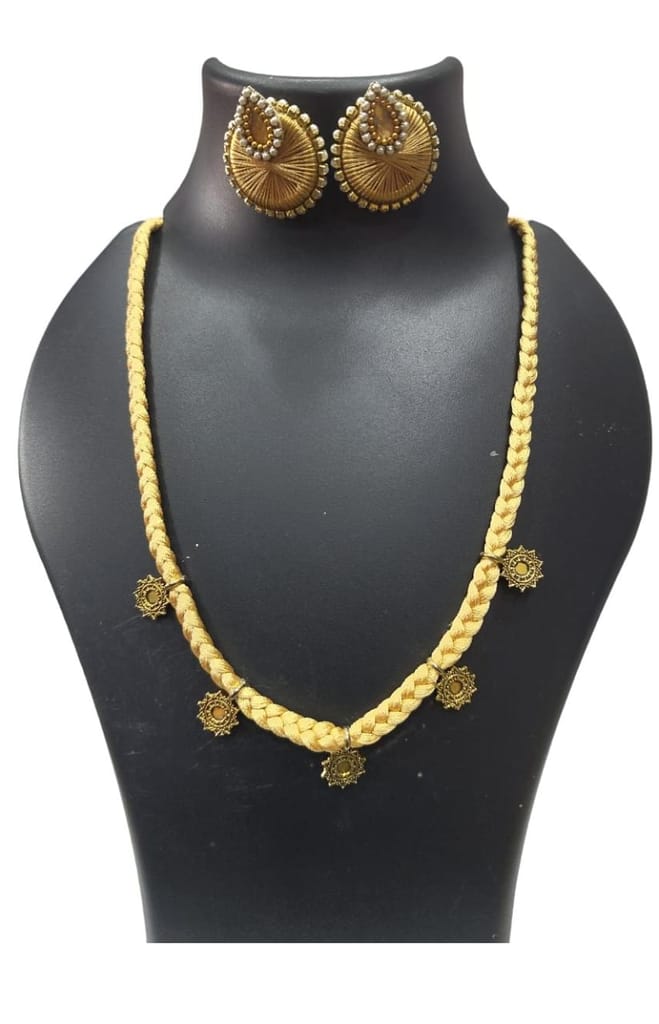 oxidiseD THREAD traditional necklace set with earrings for women view 2