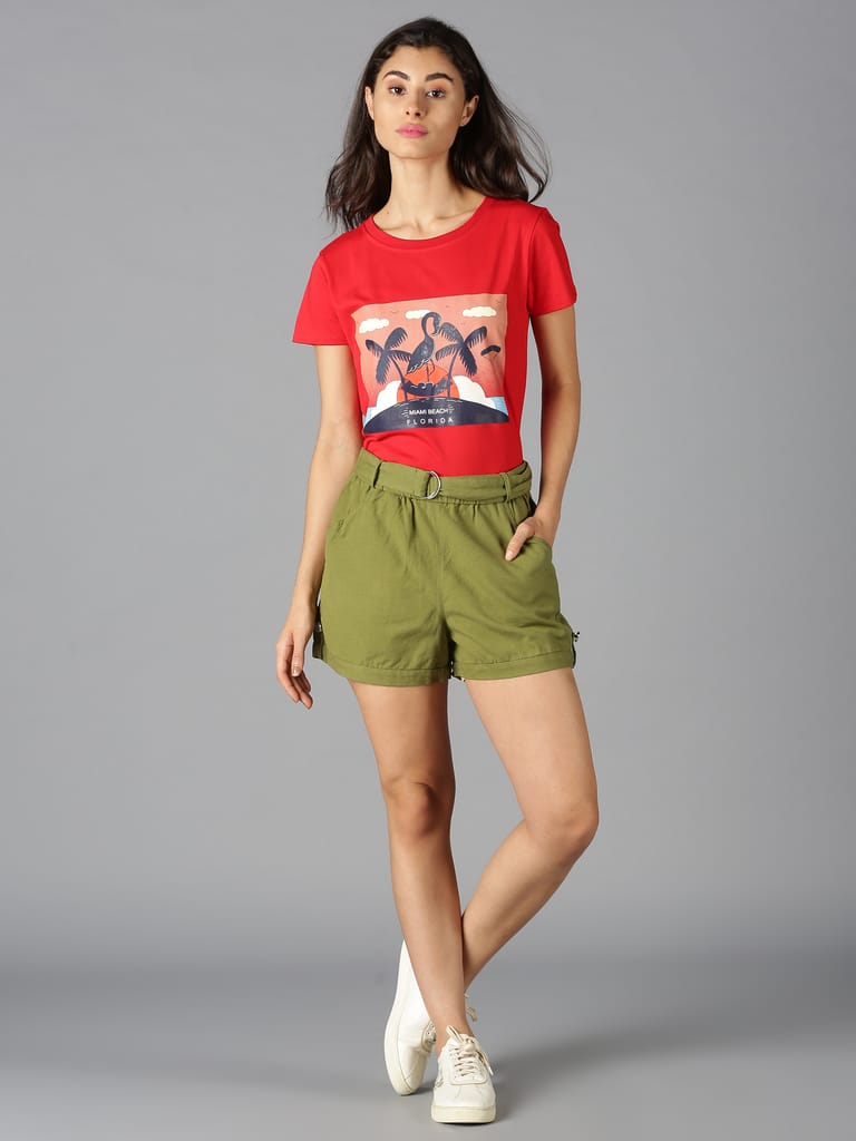 Cotton Red Graphic Casual T-Shirt view 2