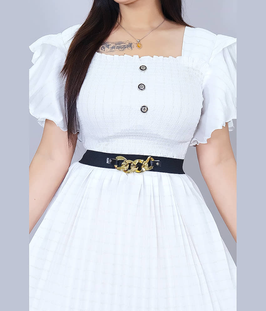 NEWSIFA Women Cotton Blend Solid Fit & Flare Dress ( White ) view 2