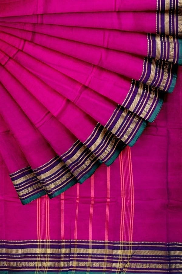Pink Cotton Chettinad Saree view 2