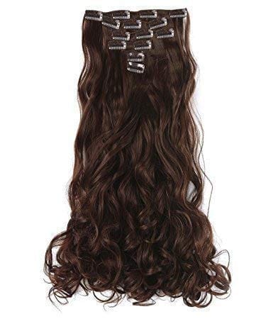 AkashKrishna 5 Clip In Curly Wavy Synthetic Hair Extensions (Dark Brown) view 2