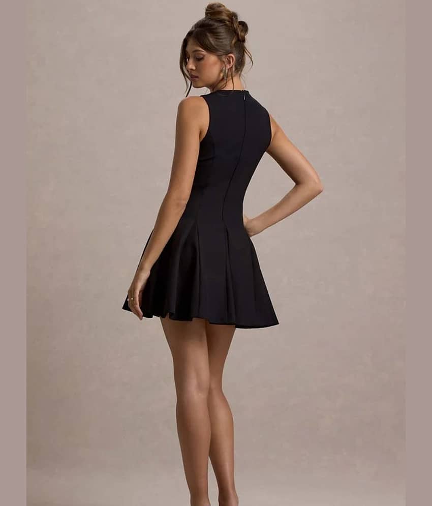 Addyvero Women's Polyester Embellished A-line Dress ( Black ) view 2