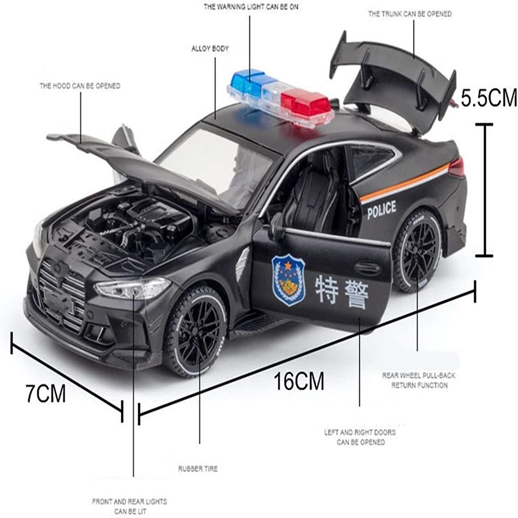KTRS ENTERPRISE 1/32 For BMW M4 Police Car Model Toy Cast Alloy Metal Body With Sound And Light Pull Back view 2
