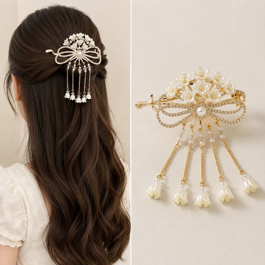 Elegant Pearl Flower Hair Claw Clip view 2
