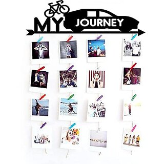 Khush Its Amazing Wood My Journey Hanging Photo Display, DIY Picture Photo Frame Collage Set Includes Multi colour Clips view 2