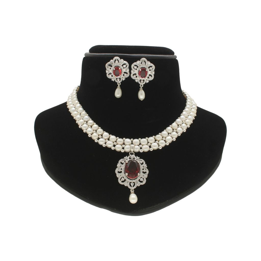 Sri Jagdamba Pearls Ravishing Dual Line Pearl Necklace Set view 2
