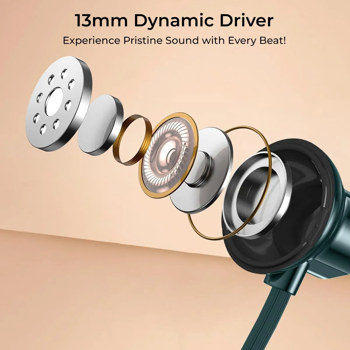 PTron Tangent Rush w/ 50Hrs Playtime, Pristine Sound, Dual-Device Pairing, Bluetooth 5.4 Wireless in-Ear Earphones with Mic, Voice Assistant, Type-C Fast Charging & IPX5 Water Resistant (Forest Green) view 2
