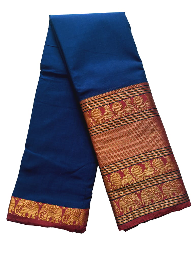 Narayanpet Royal Blue handloom Mercerised soft cotton saree with blouse piece.