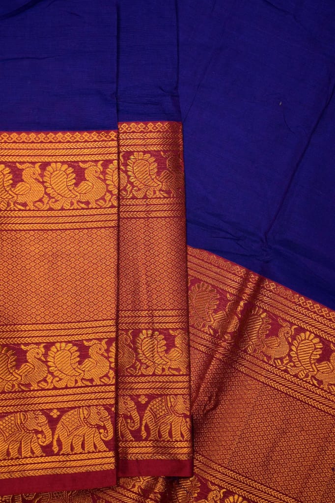 Narayanpet Royal Blue handloom Mercerised soft cotton saree with blouse piece. view 2