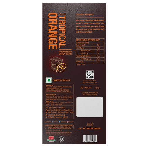 Amul Tropical Orange - Dark Chocolate Infused With Orange Extracts From Netherlands, 150 gm view 2