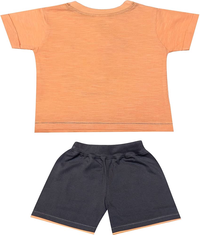 Kideon Pack of 1 Baby Boys 100% Cotton T-Shirt & Shorts ( Peach ) view 2