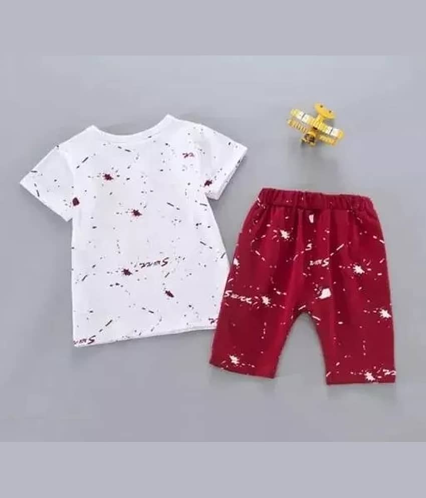 CUTEVIBE Pack of 1 Unisex for Baby Cotton Blend T-Shirt & Shorts ( White & Red ) view 2