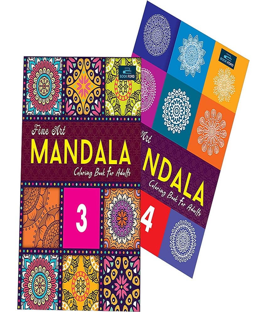 Mandala Art Coloring Book Series Set Of 2 Part -3 And 4 - My Flora & Fauna And Art & Culture - Relaxing , Creative , Refreshing