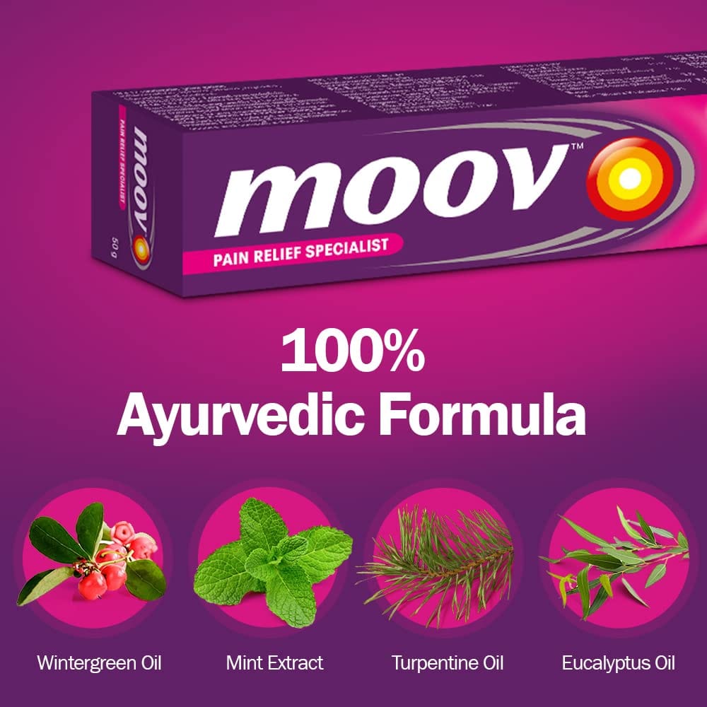 Moov Fast Pain Relief Cream - 50g | Suitable for Back Pain, Muscle Pain, Joint Pain, Knee Pain | 100% Ayurvedic Formula | Suitable for Sports & Gym related injuries view 2