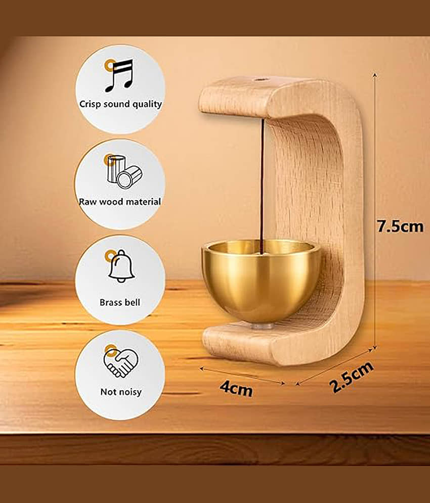 Wooden Meditation Bowl Gong with Stand, Decorative Brass Singing Bowl, Musical Chimes for Relaxation - Magnetic view 2