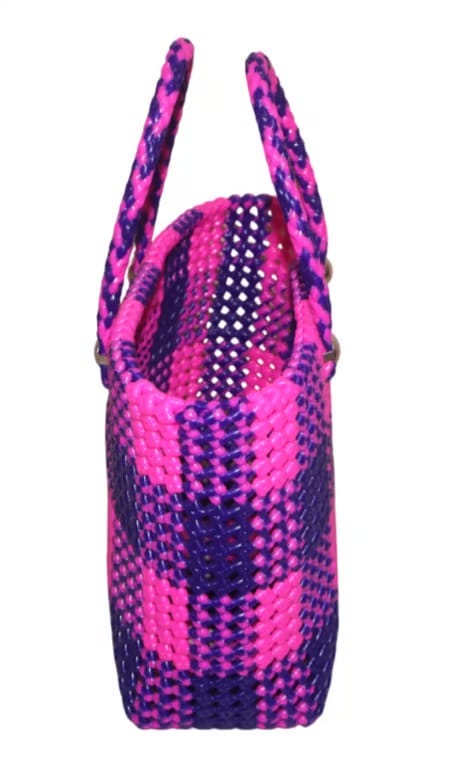 Pink & Purple Checkered Woven Tote Bag view 2
