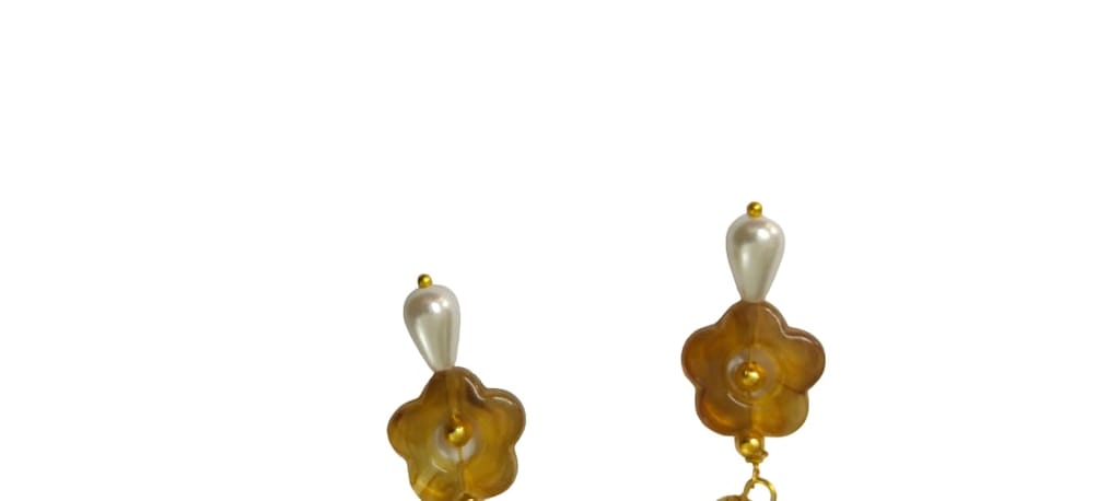 Flower Earrings with Pearl Drops view 2