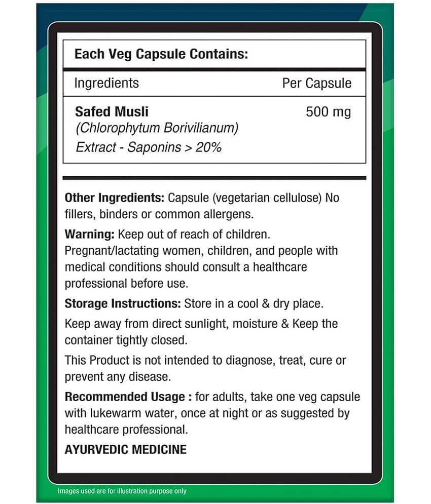 NourishVitals Safed Musli with Saponins > 20% Pure Herbs, 500 mg Safed Musli Extract, 60 Veg Capsules (Pack Of 2) view 2