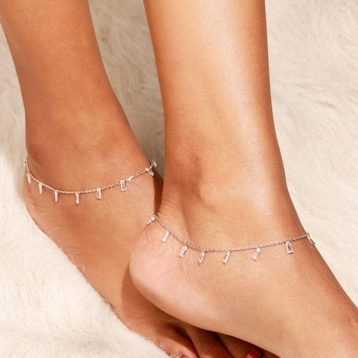 Silver Radiant Pair of Anklets (White) view 2