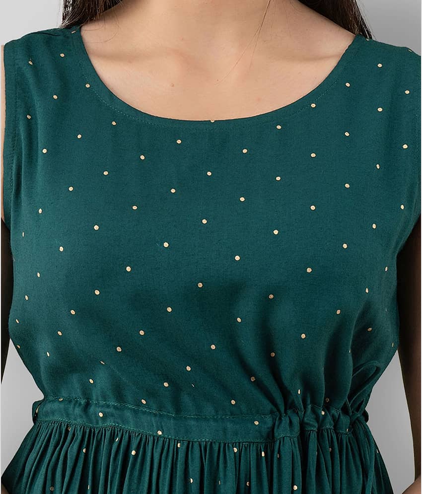 FABRR Women Rayon Printed A-line Dress ( Green ) view 2
