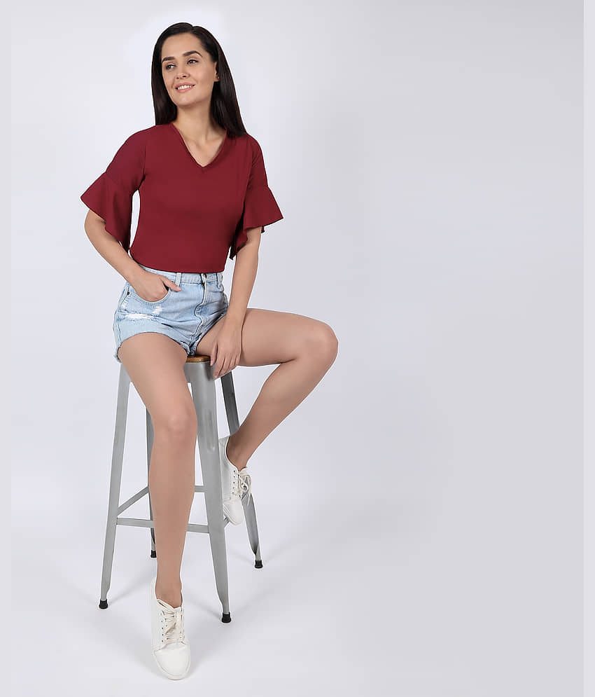 Chimpaaanzee Women's Crepe Regular Top ( Maroon ) view 2
