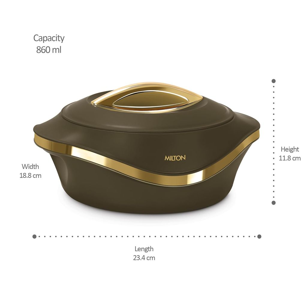 MILTON Pearl 1000 PU Insulated Inner Stainless Steel Casserole, 860 ml, Dark Brown, BPA Free, Food Grade, Hot and Cold, Easy to Carry, Easy to Store, Chapati, Roti, Curd Maker view 2