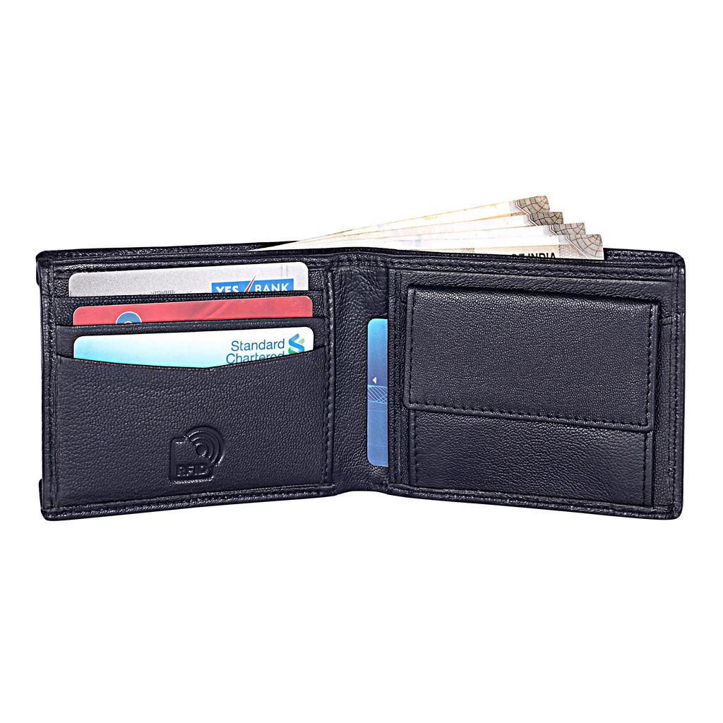 Twiner RFID Protected Genuine Leather Wallet, Black, Slim Design with Removable Card Holder view 2