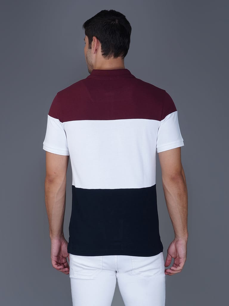 Men’s Premium Cotton Color Block Polo T-shirt Maroon/white/Navy view 2