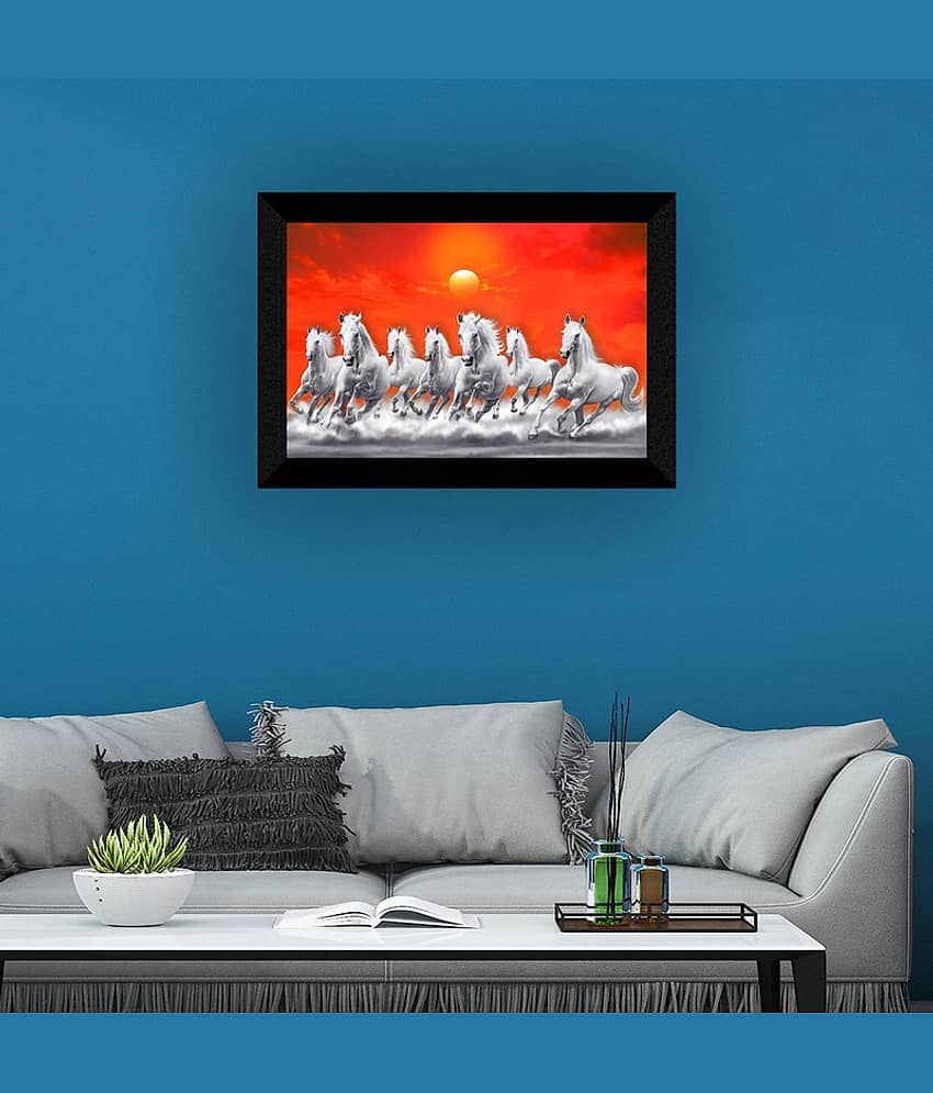 SNDArt Vastu 7 Lucky Running Horses Painting With Frame For Living Room Gift Items 11 x 14 inch view 2