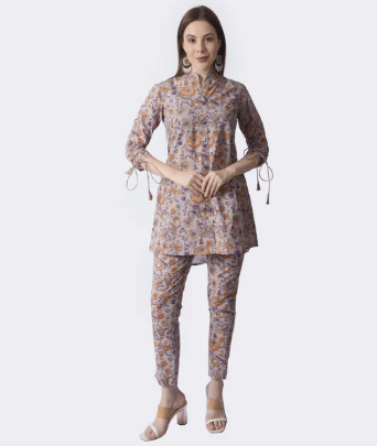 AUTHENTIC HANDBLOCK PRINTED LAVENDER CO-ORD SET view 2