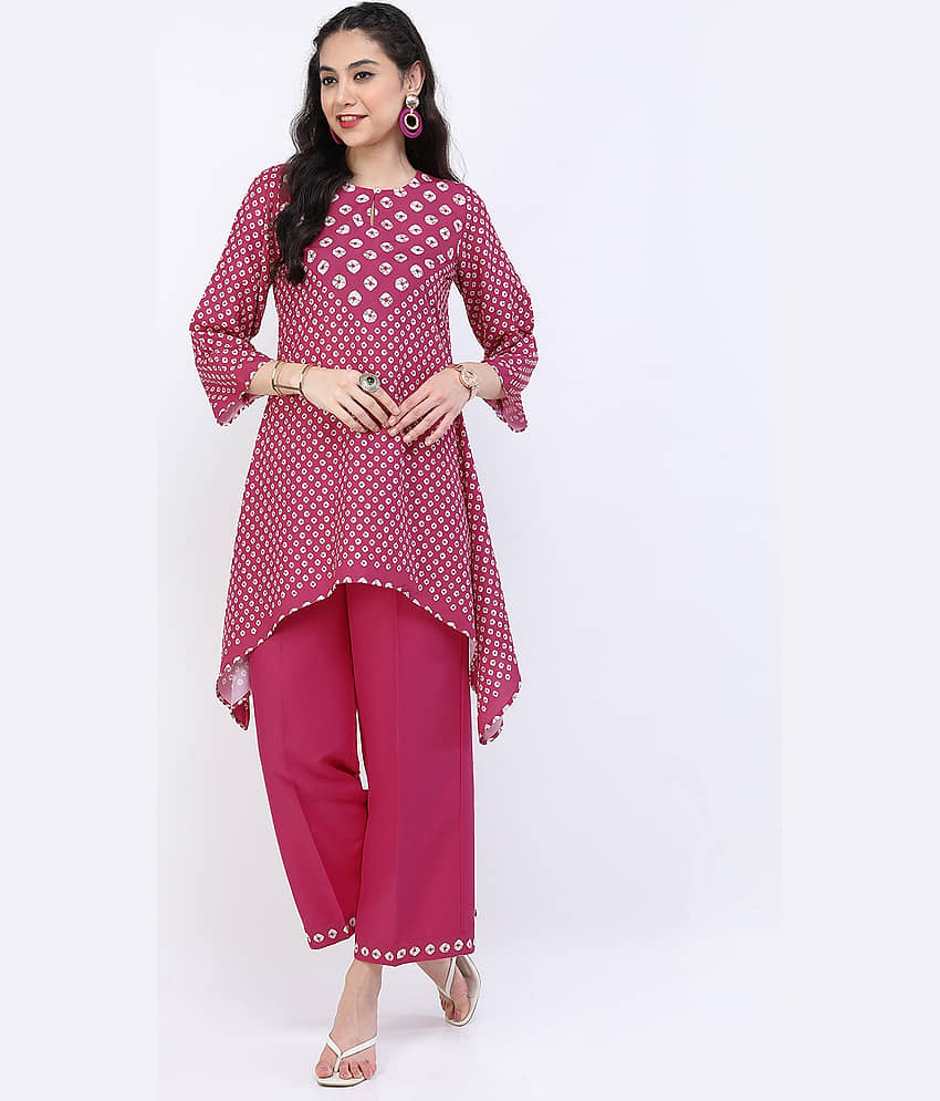Vishudh Women Viscose Printed A-line Kurti With Pants ( Pink )