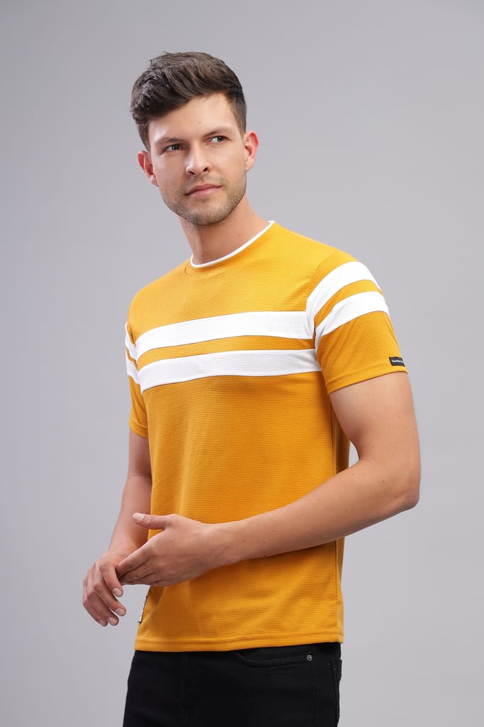 Men Striped Round Neck Polyester Grey T-Shirt view 2