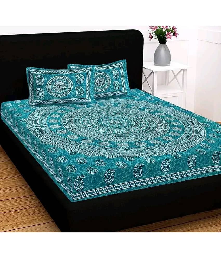 Cosito Cotton 1 Double Bedsheet with 2 Pillow Covers ( Green )