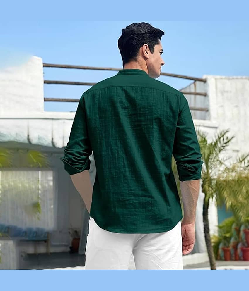 TrendiVastra Green Cotton Blend Men's Shirt Style Kurta ( Pack of 1 ) view 2