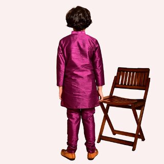 PrintCultr Boys Solid Pure Silk Kurta and Pyjama Set (Purple) view 2