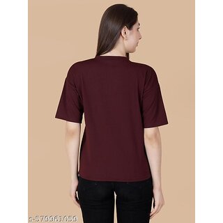 Wexam Style Women Maroon Printed Round Neck Short Sleeve Top view 2