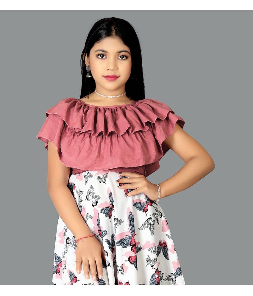 Aarya Creation Crepe Fit And Flare Dress For Girls ( Pack of 1 , Pink ) view 2